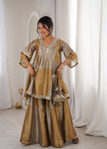 Golden Tissue Embroidered & mirror work Lace Suit