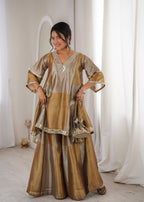 Golden Tissue Embroidered & mirror work Lace Suit
