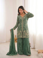 Tea Green Heavy Embroidery Sequence Sharara Suit