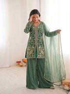 Tea Green Heavy Embroidery Sequence Sharara Suit