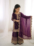 Violent Fandy Silk Embroidery Kid,s Sharara Set