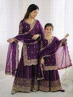 Violent Mother-Daughter Fandy Silk Embroidery Sharara Set
