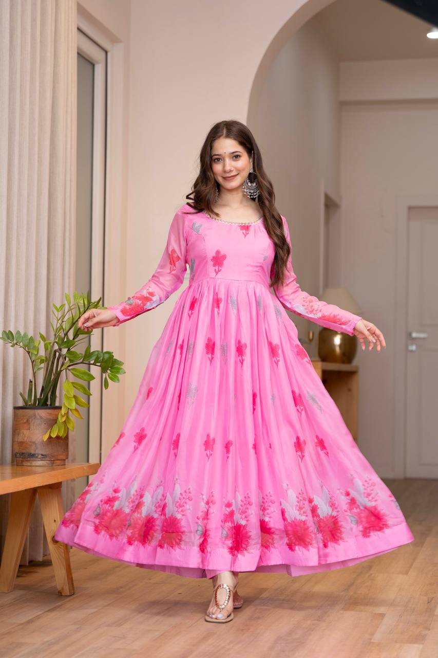 Radha Soft Lightweight Organza Floral Print Kurta Set