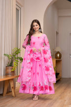 Radha Soft Lightweight Organza Floral Print Kurta Set