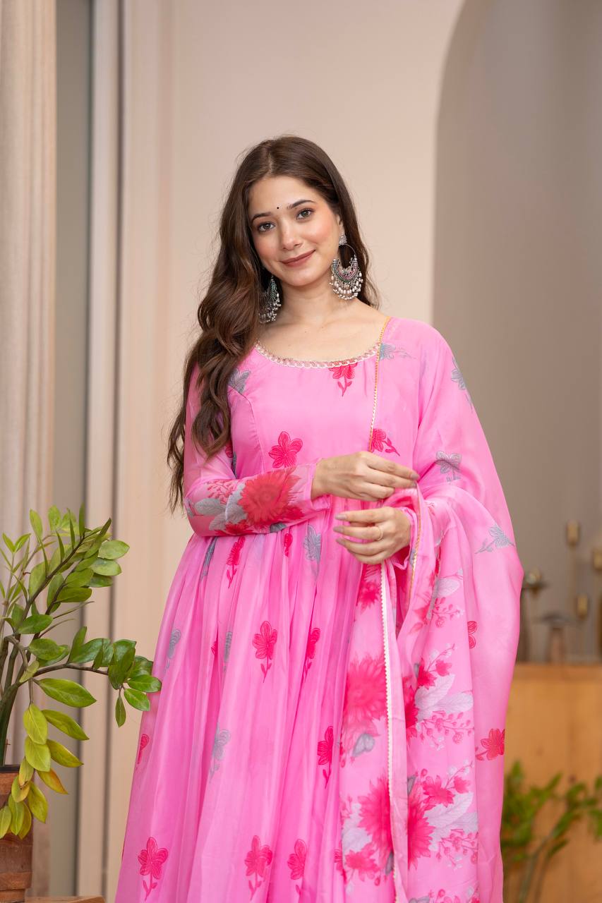 Radha Soft Lightweight Organza Floral Print Kurta Set