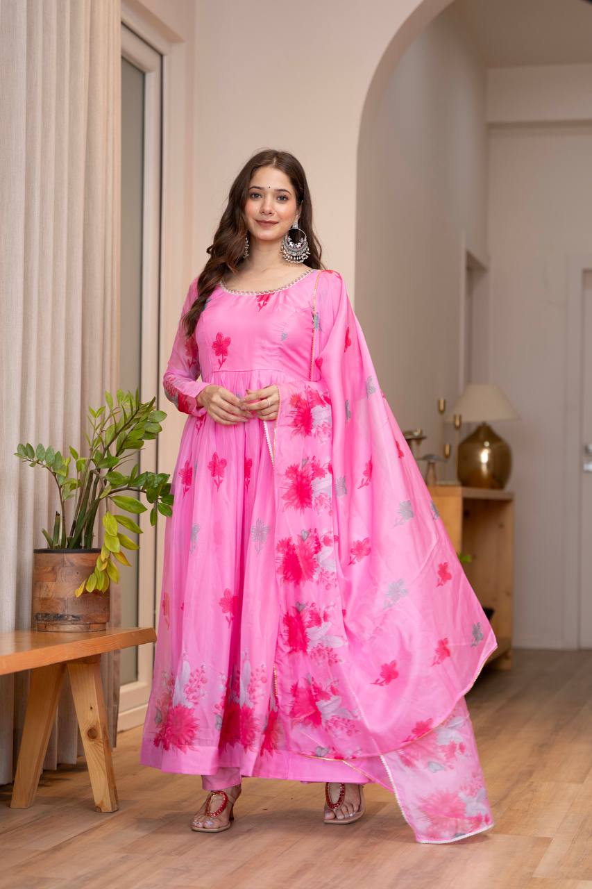 Radha Soft Lightweight Organza Floral Print Kurta Set