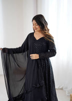 Black Lukhnowi Sequence Work Kurta Set