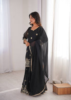 Black Sequence Work Sharara Set