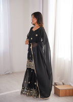Black Sequence Work Sharara Set