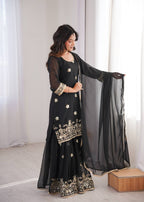 Black Sequence Work Sharara Set