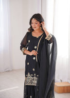 Black Sequence Work Sharara Set