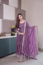 Purple Embroidery Silk Kurta Set