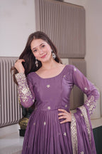 Purple Embroidery Silk Kurta Set