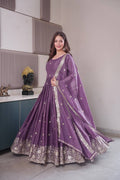 Purple Embroidery Silk Kurta Set