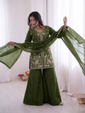 Mehndi Heavy Embroidery Sequence Sharara Suit