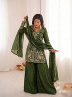 Mehndi Heavy Embroidery Sequence Sharara Suit