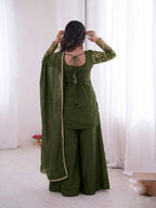 Mehndi Heavy Embroidery Sequence Sharara Suit