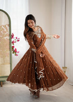 Brown Heavy Embroidery Rainbow Sequence with Moti Work Suit Set