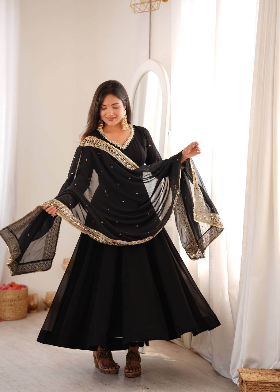 Black Georgette Anarkali Suit with Heavy Embroidered Dupatta