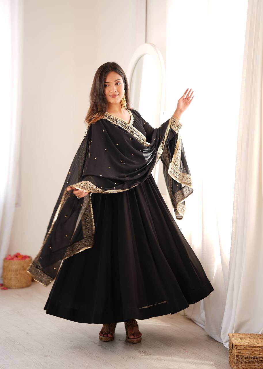 Black Georgette Anarkali Suit with Heavy Embroidered Dupatta