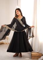 Black Georgette Anarkali Suit with Heavy Embroidered Dupatta