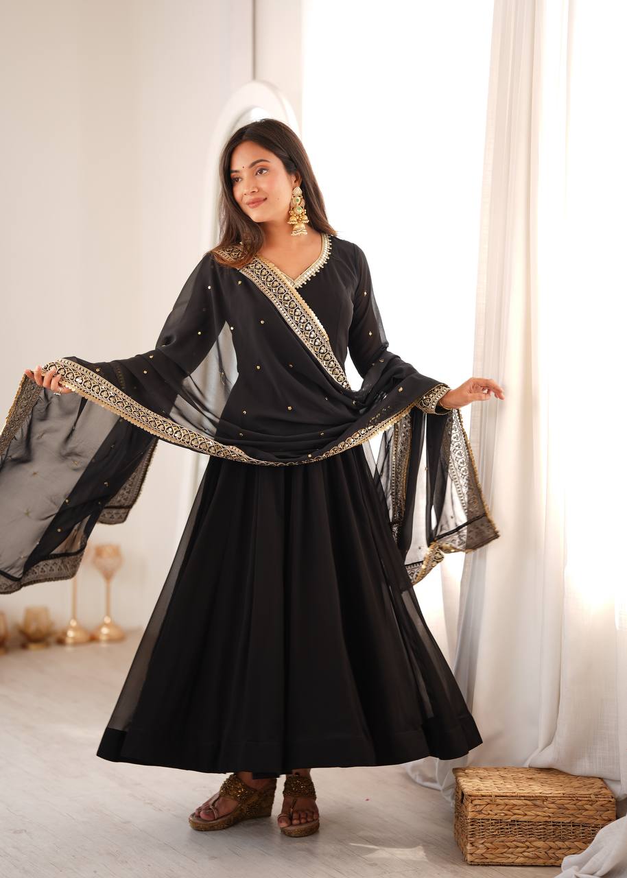 Black Georgette Anarkali Suit with Heavy Embroidered Dupatta