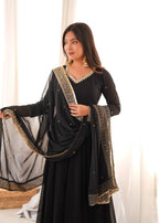 Black Georgette Anarkali Suit with Heavy Embroidered Dupatta