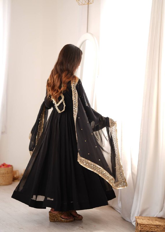 Black Georgette Anarkali Suit with Heavy Embroidered Dupatta