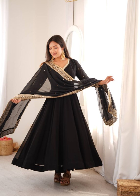 Black Georgette Anarkali Suit with Heavy Embroidered Dupatta