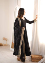 Black Georgette Anarkali Suit with Heavy Embroidered Dupatta
