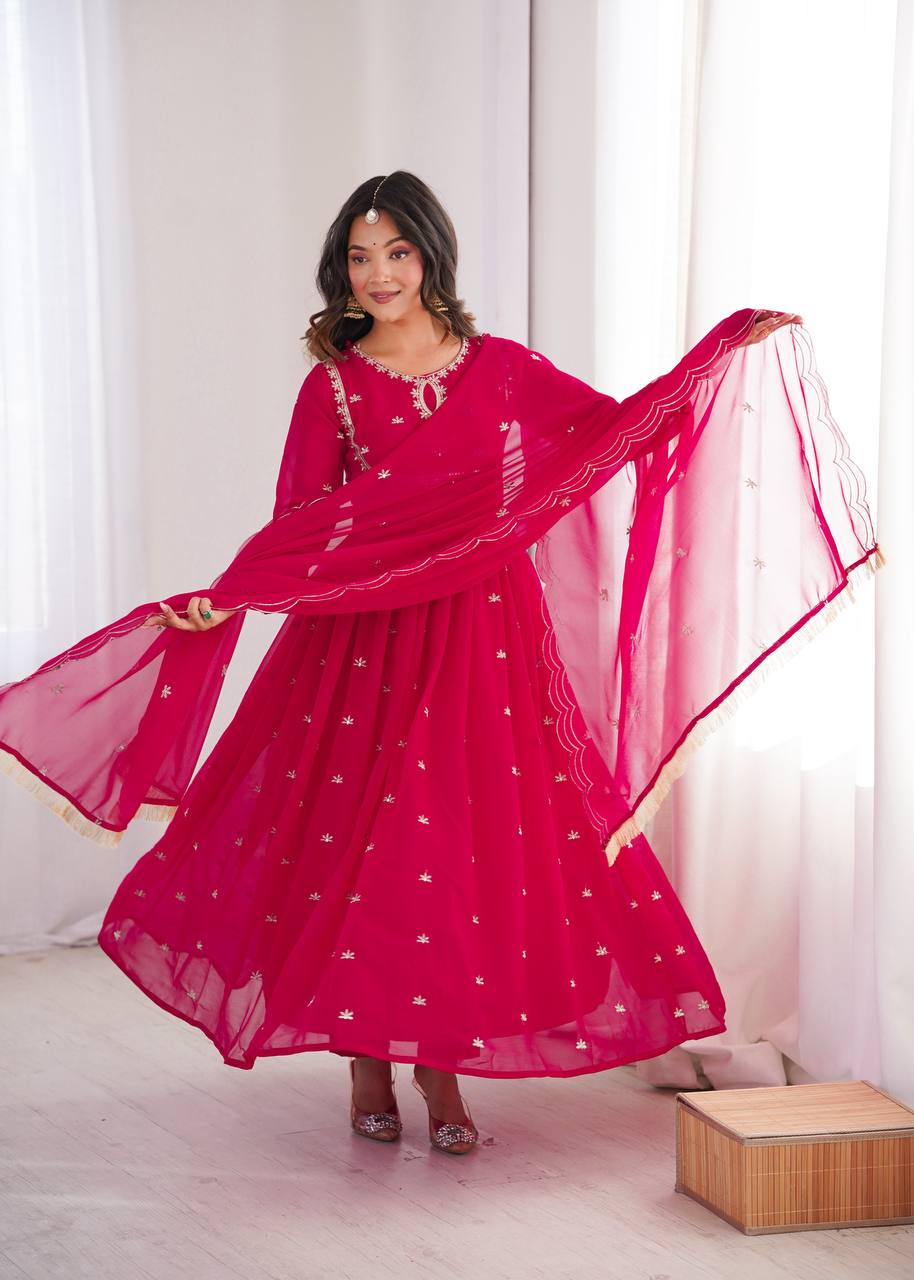 Pink Georgette Embroidered Kurta Set
