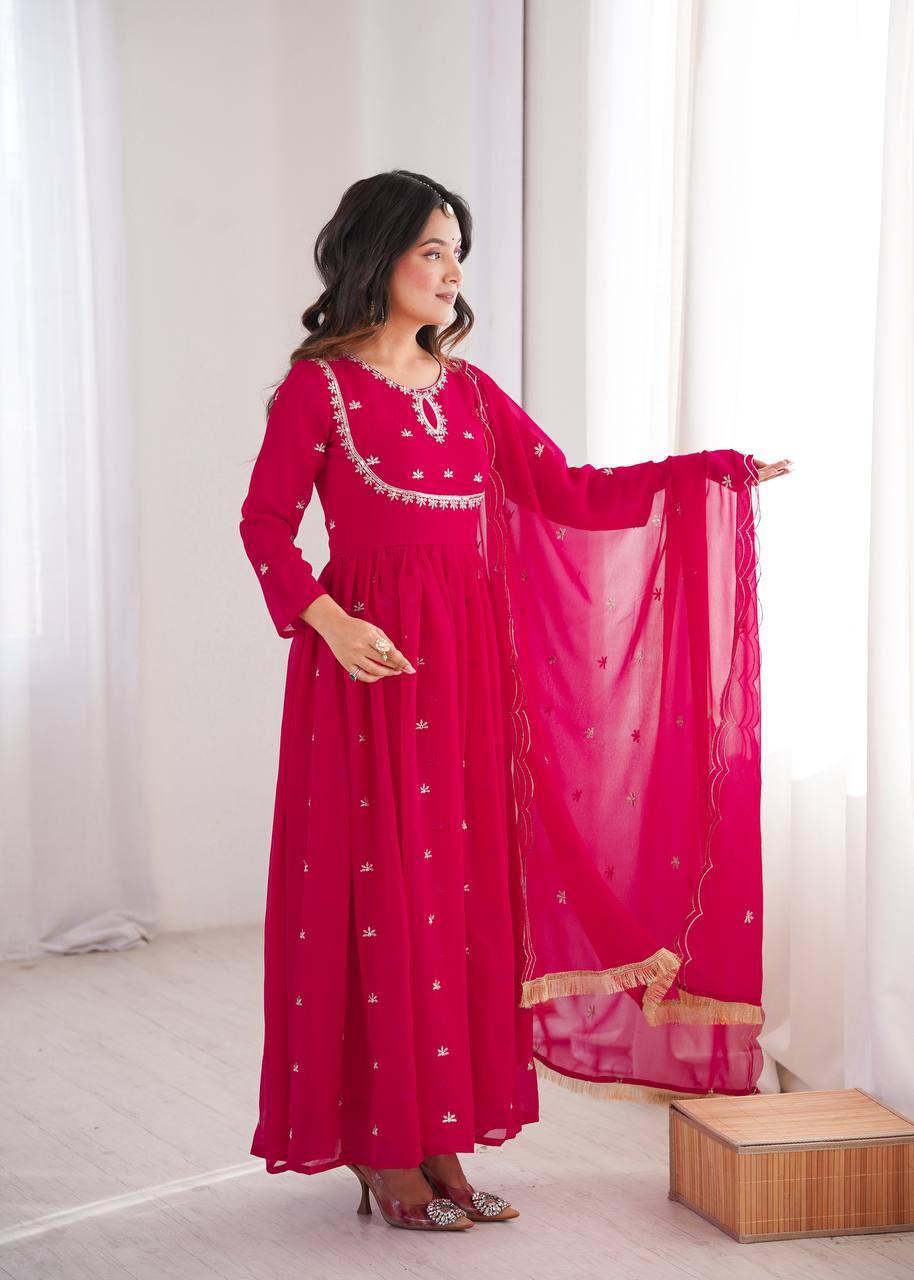 Pink Georgette Embroidered Kurta Set