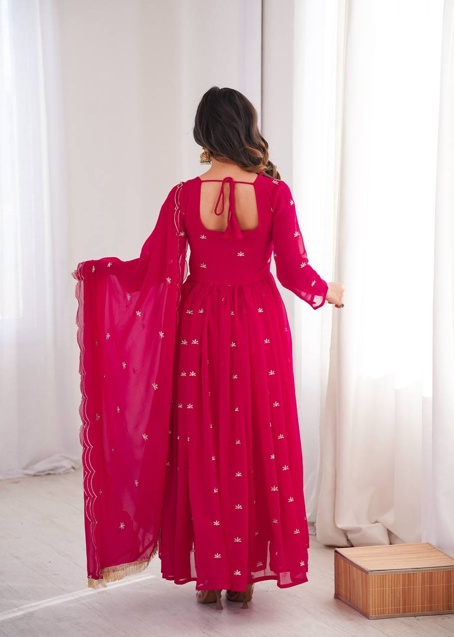 Pink Georgette Embroidered Kurta Set