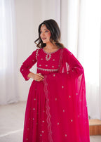 Pink Georgette Embroidered Kurta Set
