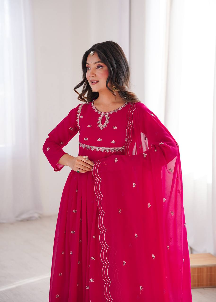 Pink Georgette Embroidered Kurta Set