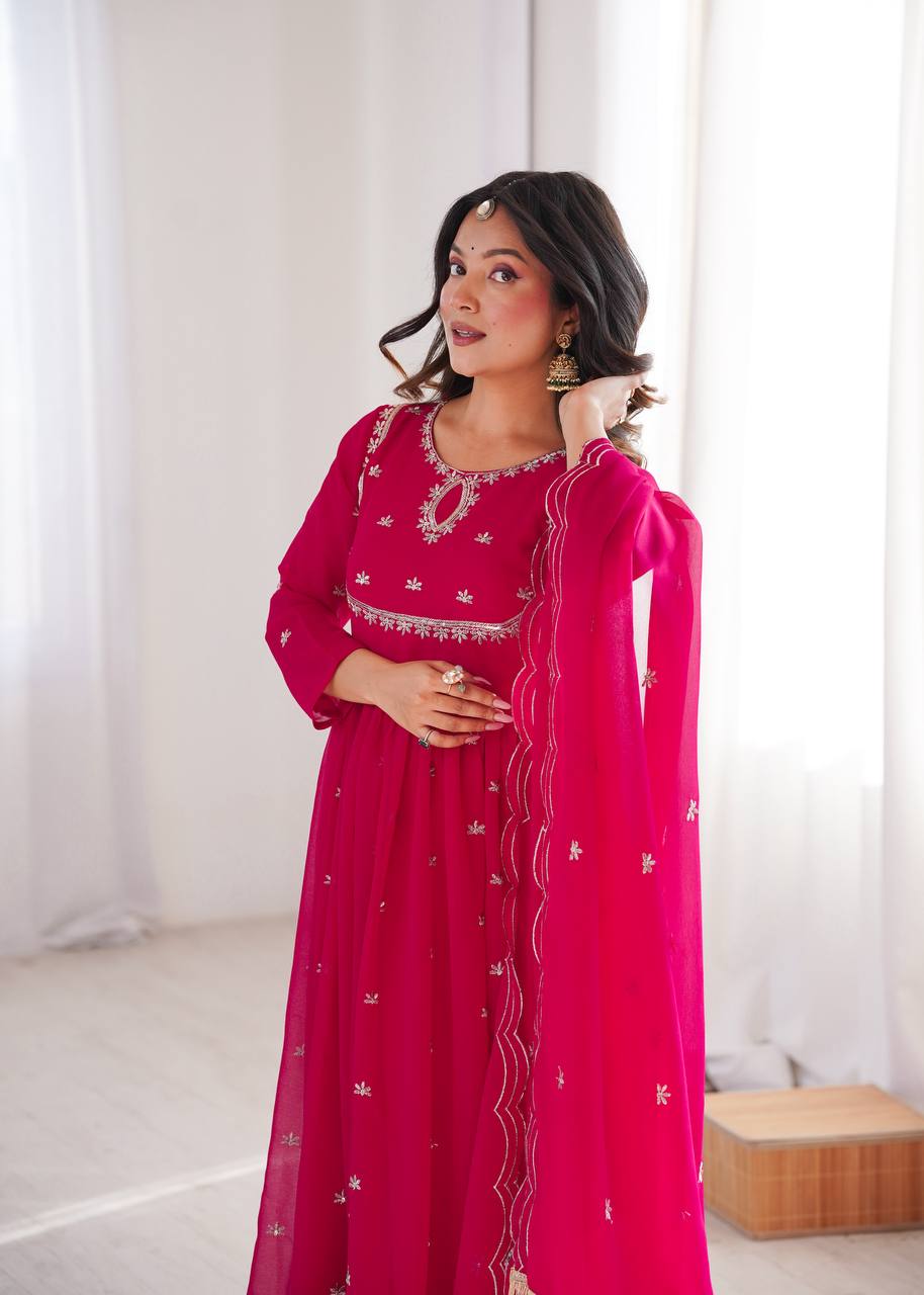 Pink Georgette Embroidered Kurta Set