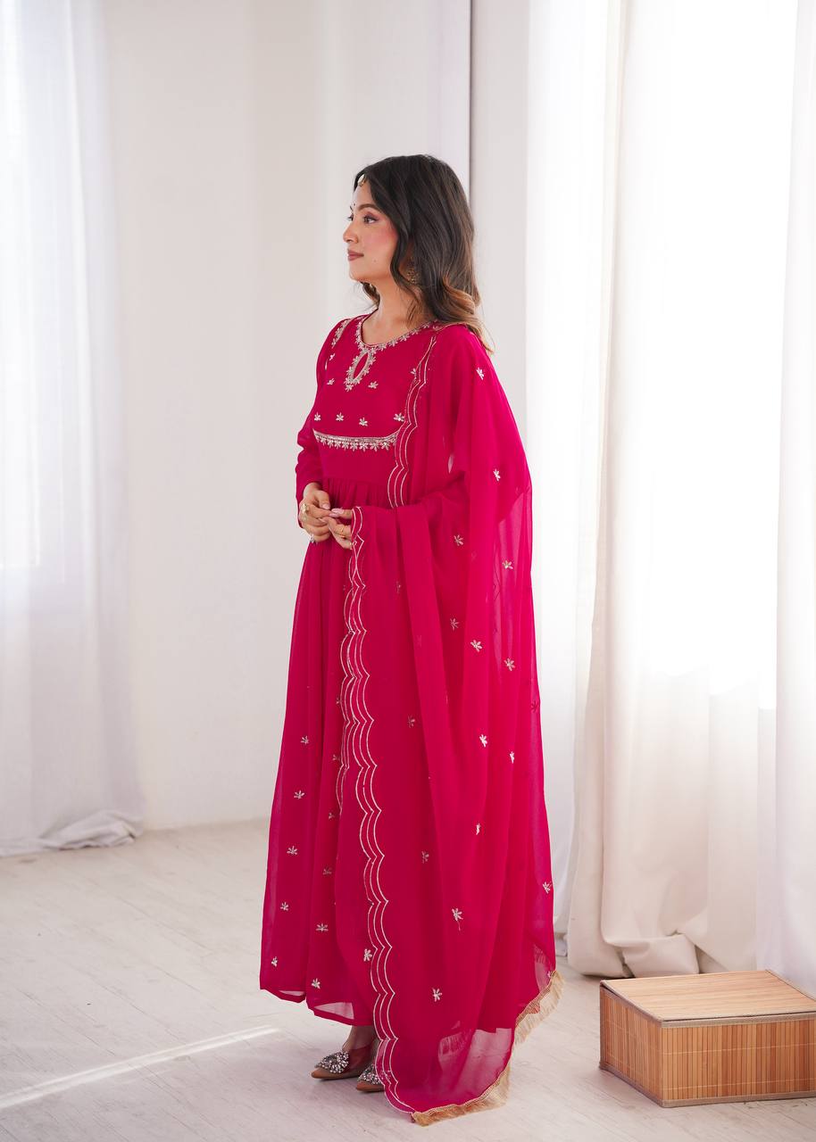 Pink Georgette Embroidered Kurta Set