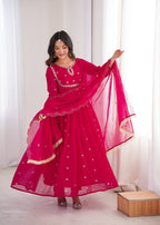 Pink Georgette Embroidered Kurta Set