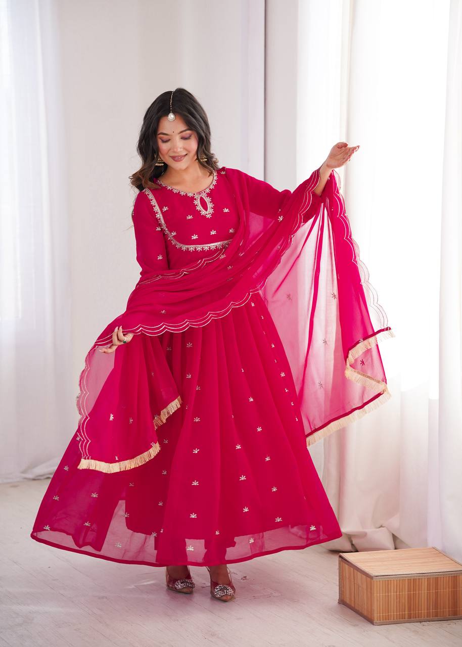 Pink Georgette Embroidered Kurta Set