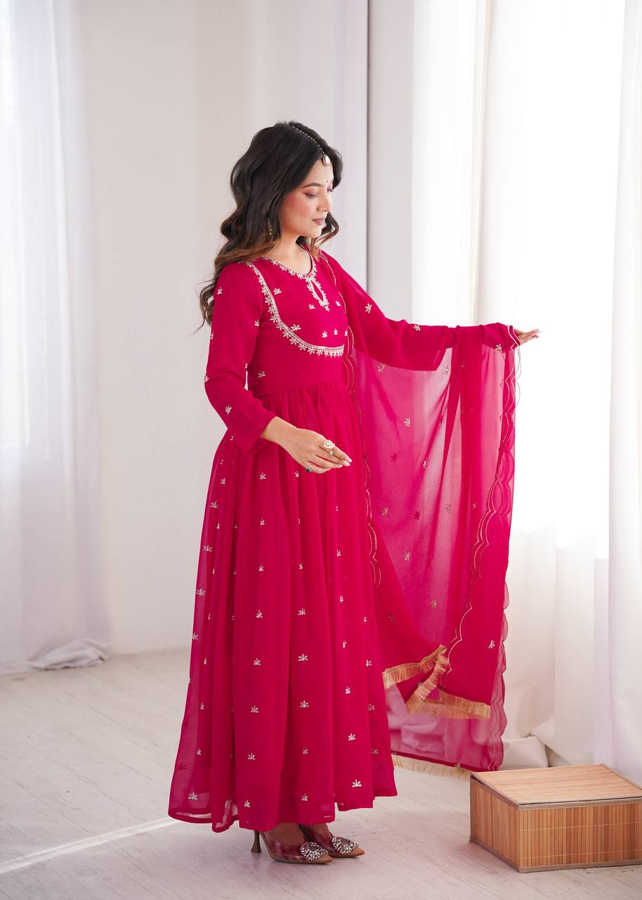 Pink Georgette Embroidered Kurta Set