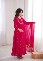 Pink Georgette Embroidered Kurta Set