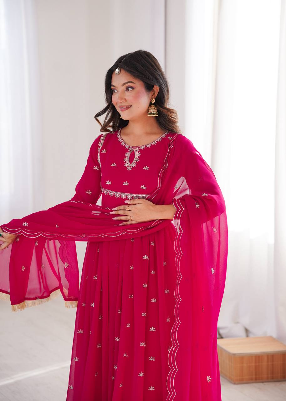 Pink Georgette Embroidered Kurta Set