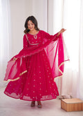 Pink Georgette Embroidered Kurta Set