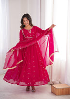 Pink Georgette Embroidered Kurta Set