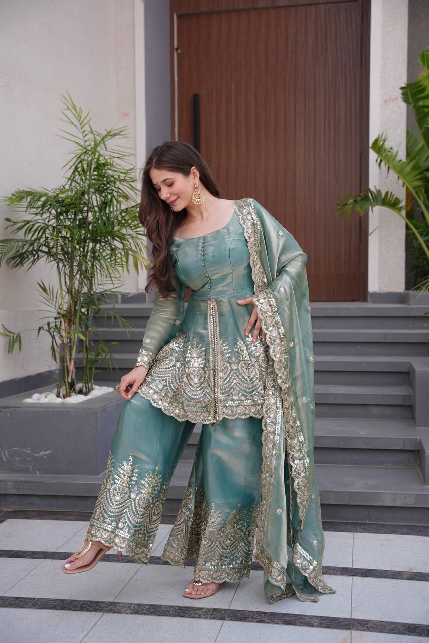Chandra  Fendy Satin Silk Embroidery Sharara Suit