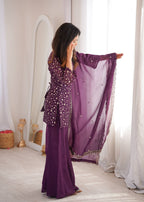 Purple Crunchy Silk Fabric With Embroidery Sharara Set