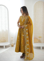 Mustard Roman Embroidery Work Suit Set