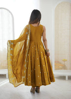 Mustard Roman Embroidery Work Suit Set