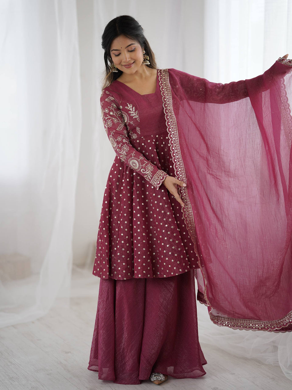 Peach Crunchy Silk Sharara Set