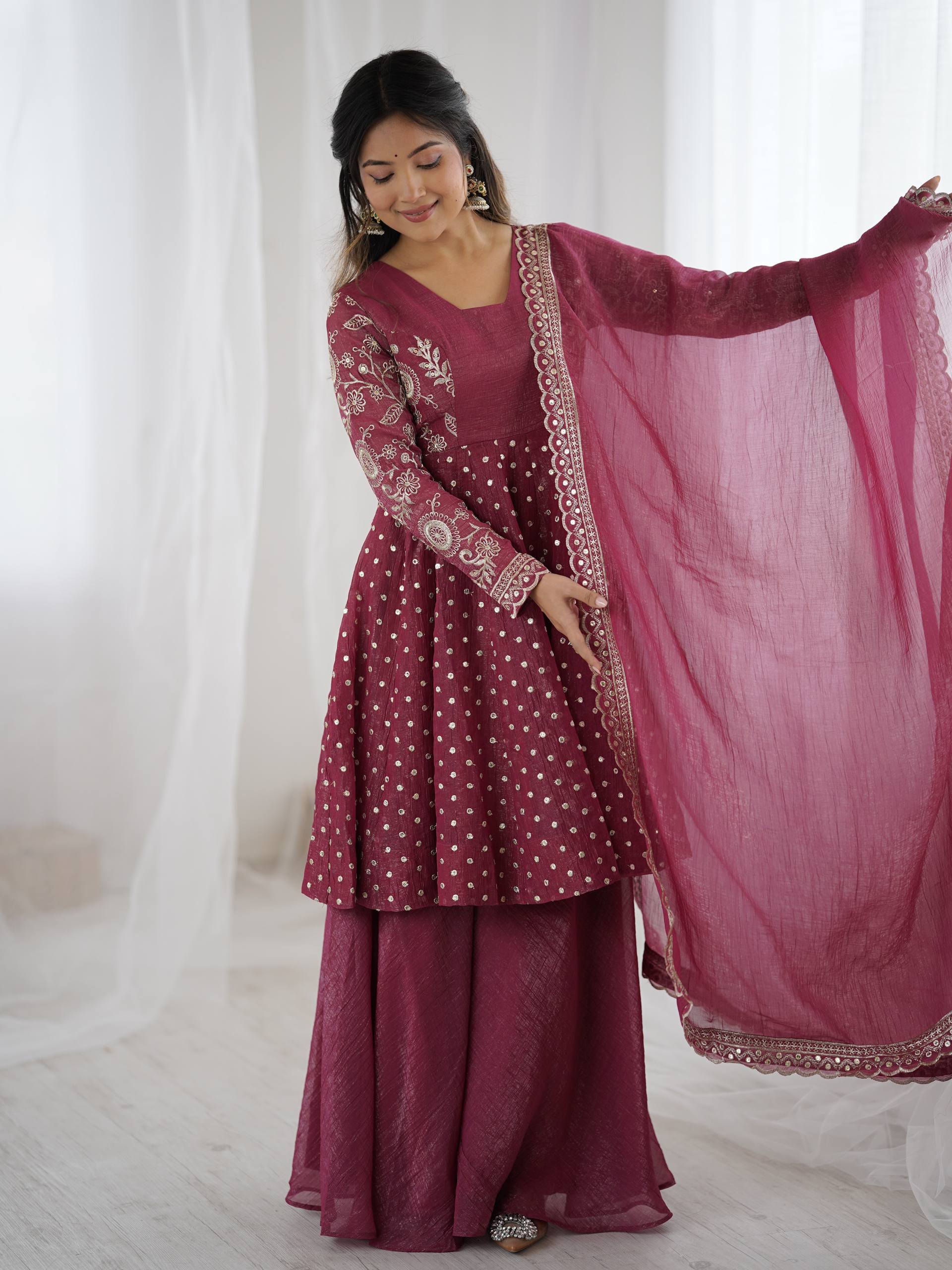 Peach Crunchy Silk Sharara Set